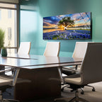 Manzara Temalı Temperli Cam Duvar Saati – Altın Detaylı Modern Tasarım, Büyük Boy Duvar Dekoru (Kopya)