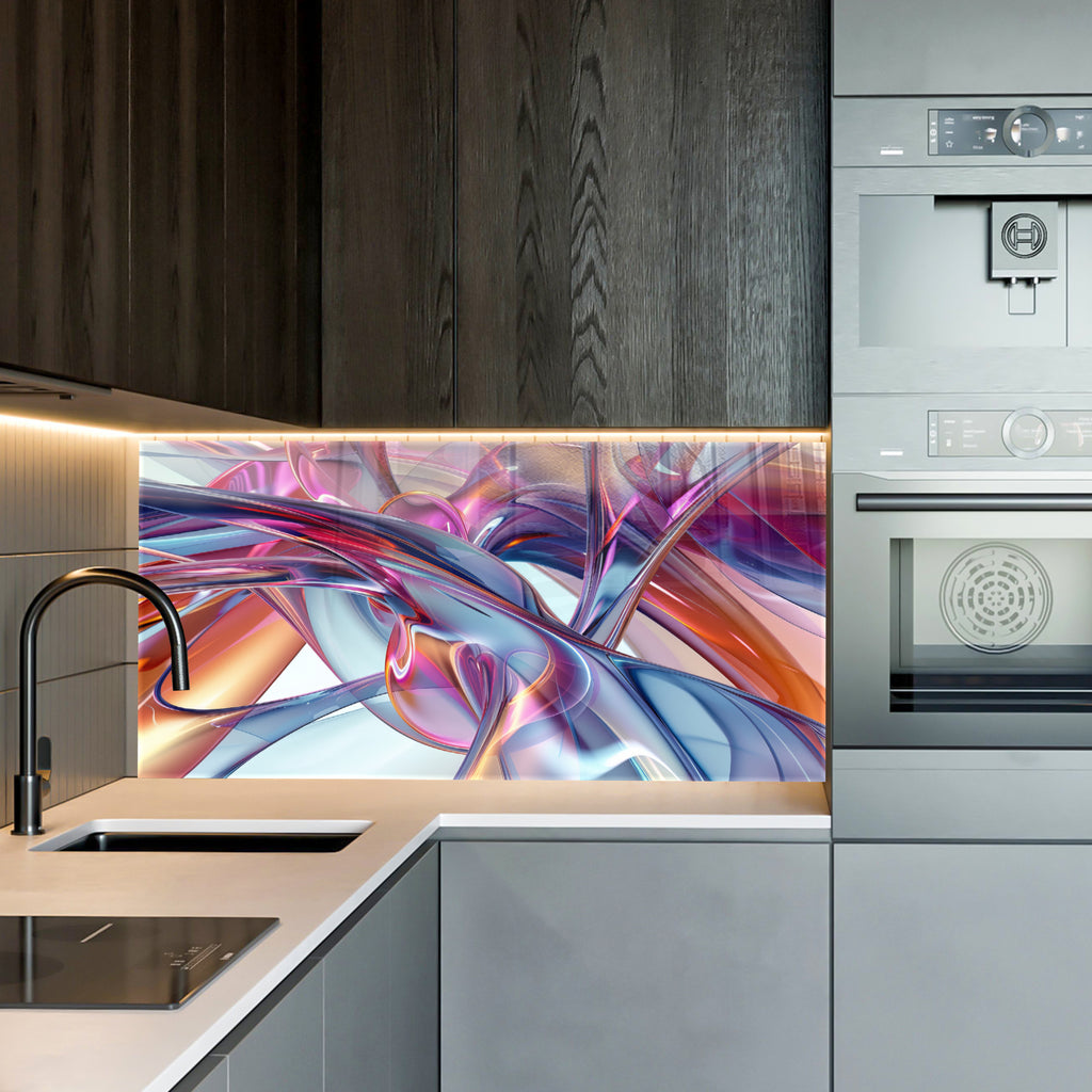 Renkli Metalik Soyut Temperlenmiş Cam Tablo, Modern 3D Duvar Dekoru, Şık ve Lüks Cam Sanat Eseri