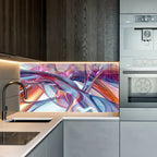 Renkli Metalik Soyut Temperlenmiş Cam Tablo, Modern 3D Duvar Dekoru, Şık ve Lüks Cam Sanat Eseri