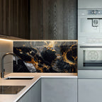 Tempered Glass Wall Art, Black and Gold Marble Design, Luxury Abstract Modern Decor Panel