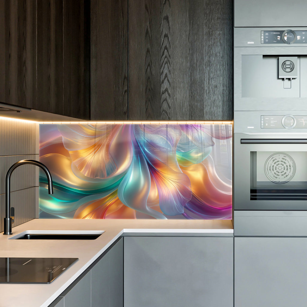 Renkli ipeksi Soyut Temperlenmiş Cam Tablo, Modern 3D Duvar Dekoru, Şık ve Lüks Cam Sanat Eseri