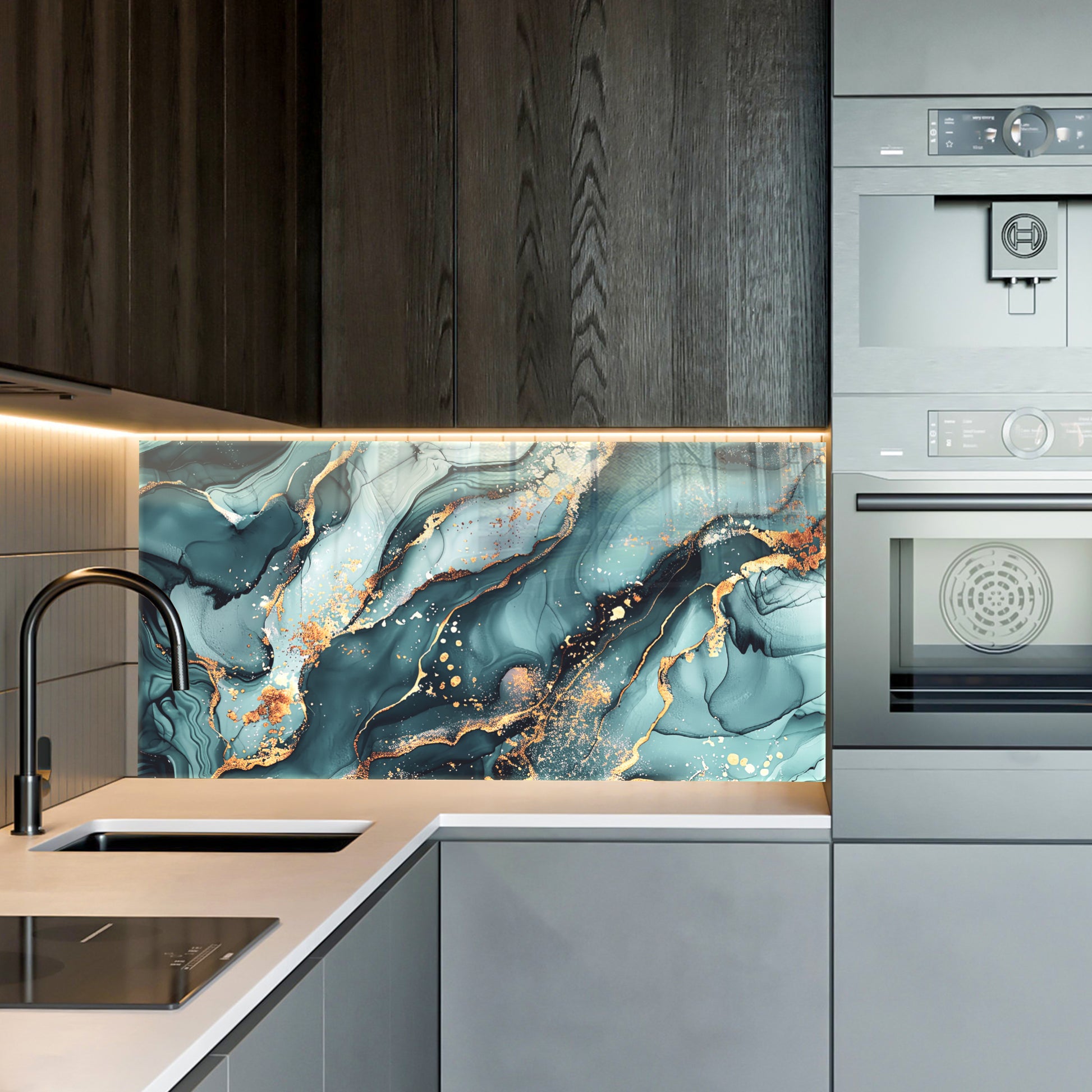 Green Gold Marble Themed Tempered Glass Wall Art – Framed or Frameless - Luxury Glossy Panel -Stained Glass Wall Art - Marble Themed Glass Backsplash (Copy)