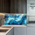 Tempered Glass Wall Art, Blue and Gold Marble Design, Luxury Abstract Modern Decor Panel