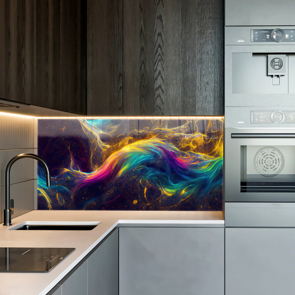 Renkli Metalik Soyut Temperlenmiş Cam Tablo, Modern 3D Duvar Dekoru, Şık ve Lüks Cam Sanat Eseri