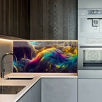 Renkli Metalik Soyut Temperlenmiş Cam Tablo, Modern 3D Duvar Dekoru, Şık ve Lüks Cam Sanat Eseri