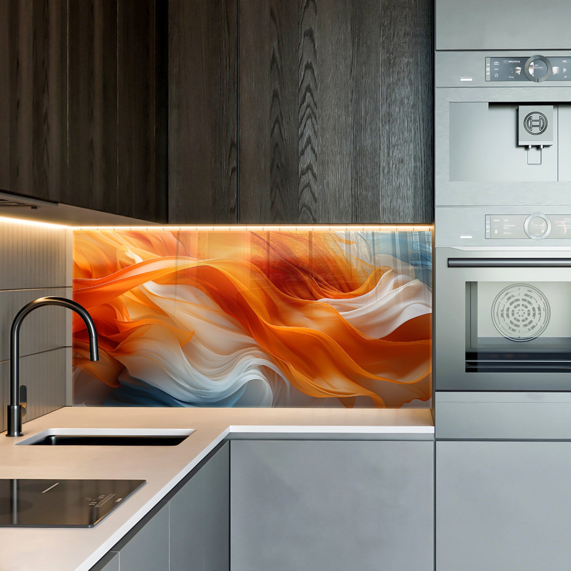 Orange Flow Abstract Glass Wall Art – Dynamic Flame-Inspired Design on Tempered Glass