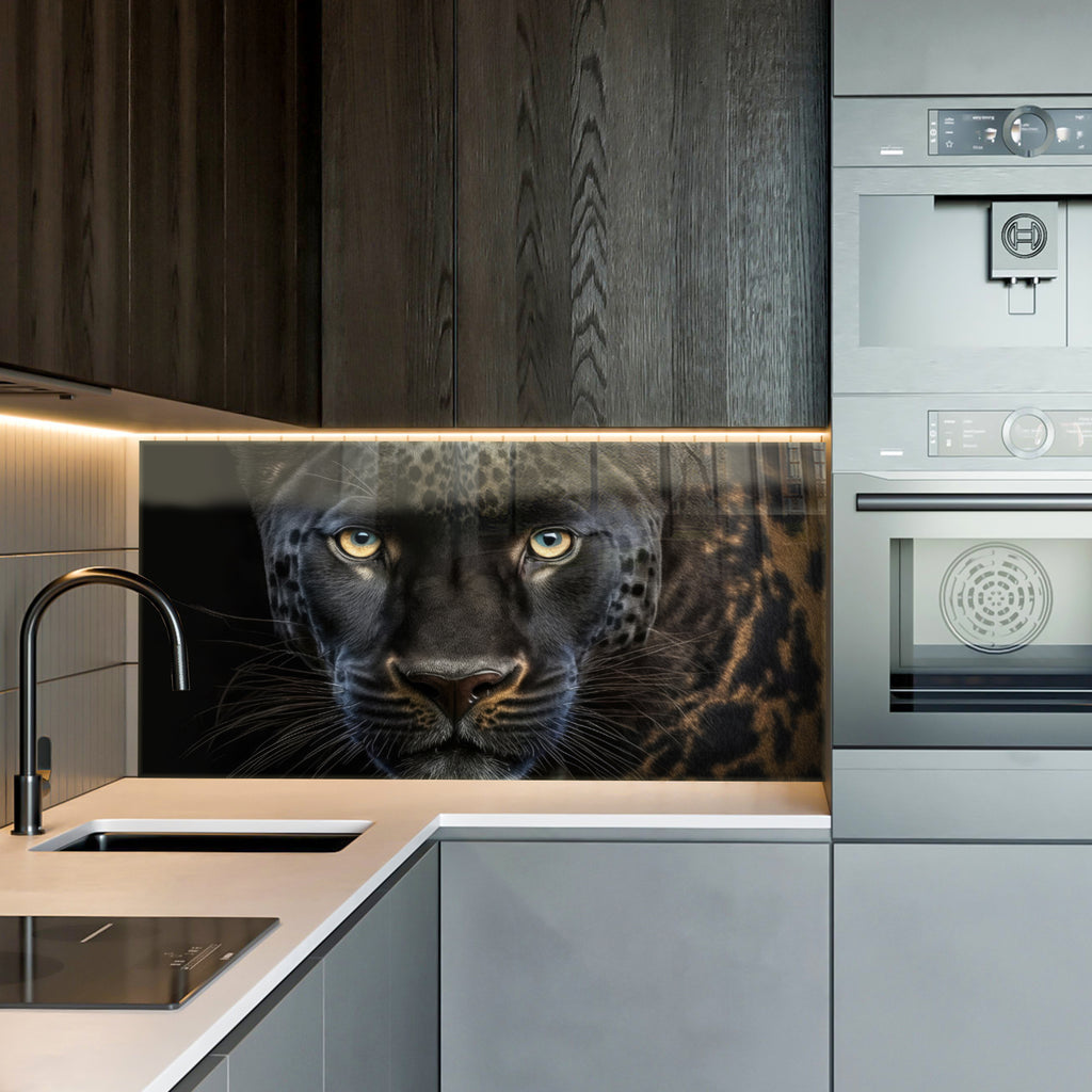 Black Leopard Wall Art – Wild Animal Portrait on Tempered Glass Panel