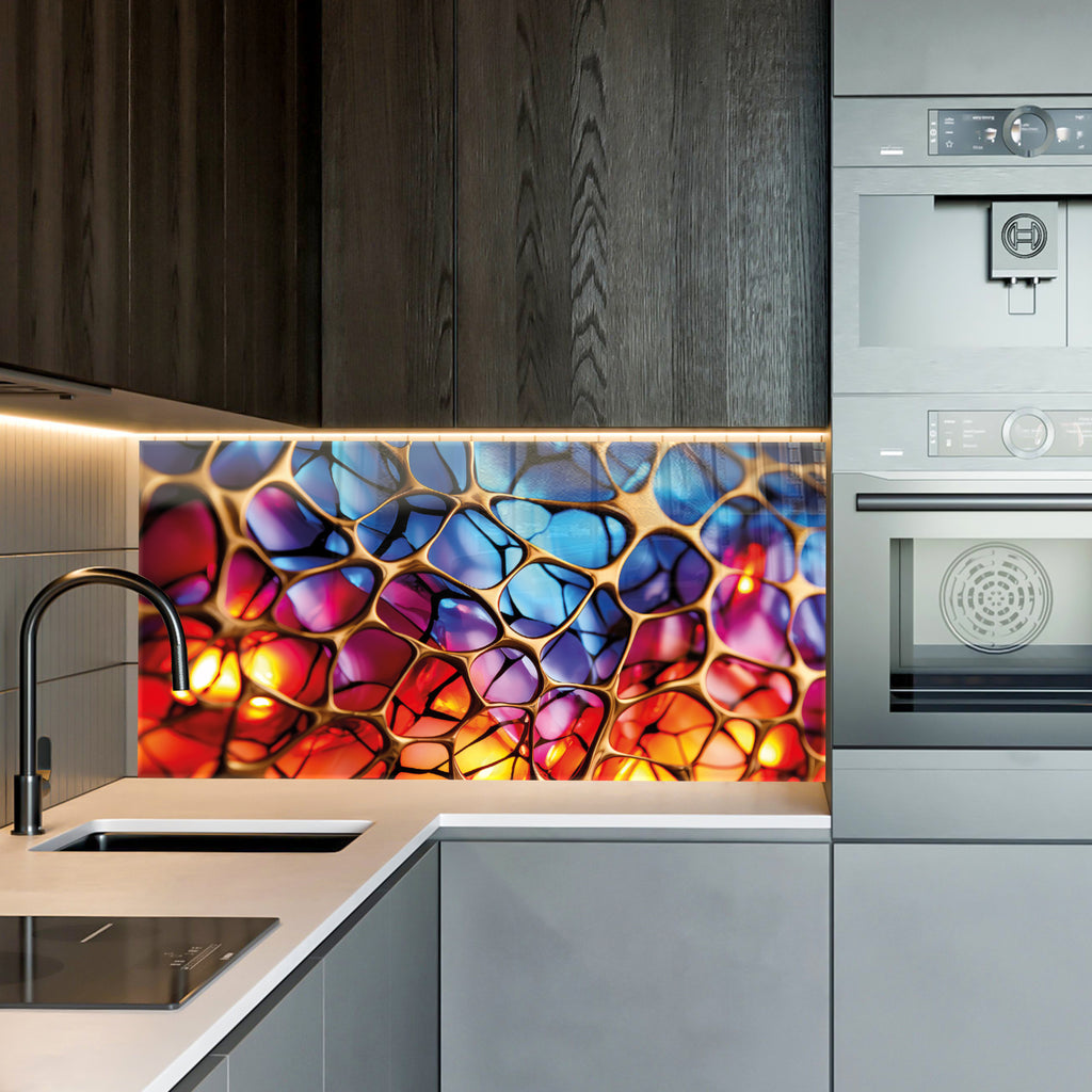 Abstract Stained Glass Wall Art – Colorful Geometric Tempered Glass Panel