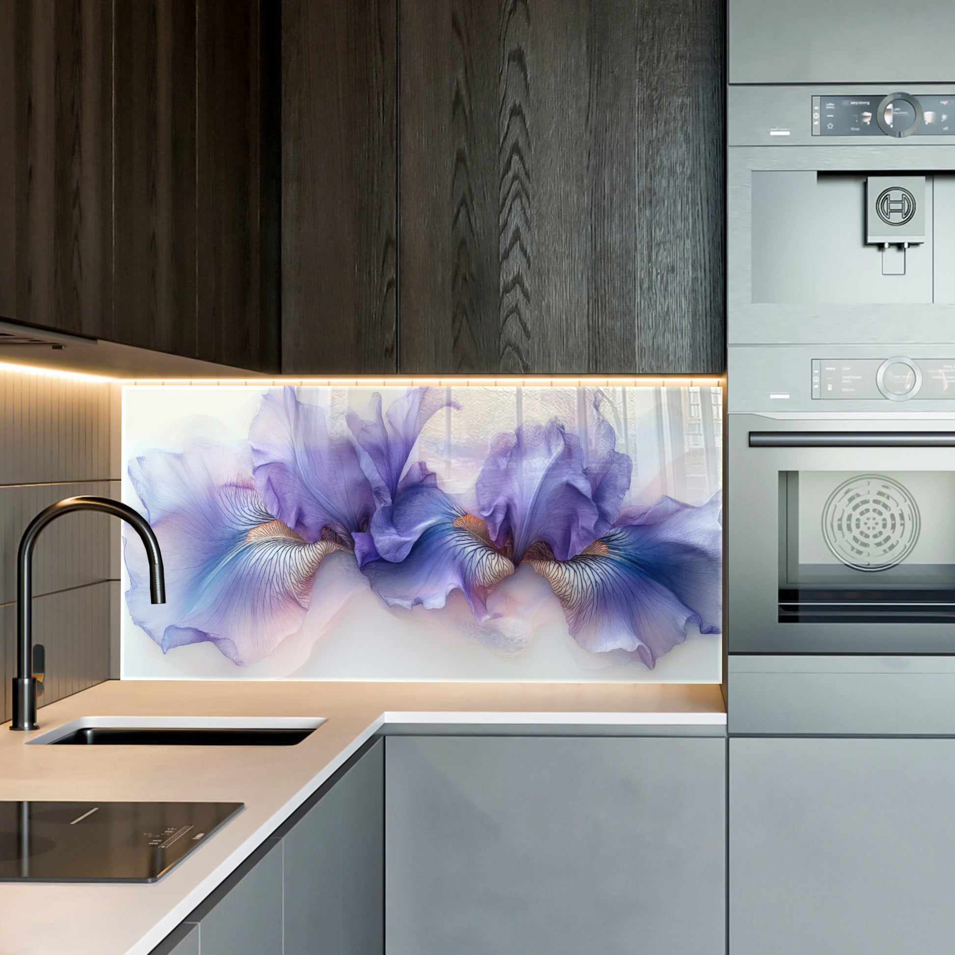 Purple Iris Flower Glass Wall Art – Minimalist Floral Print on Tempered Glass