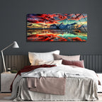 Manzara Temalı Temperli Cam Duvar Saati – Altın Detaylı Modern Tasarım, Büyük Boy Duvar Dekoru