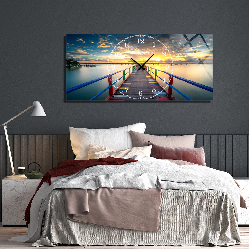 Manzara Temalı Temperli Cam Duvar Saati – Altın Detaylı Modern Tasarım, Büyük Boy Duvar Dekoru (Kopya) (Kopya)