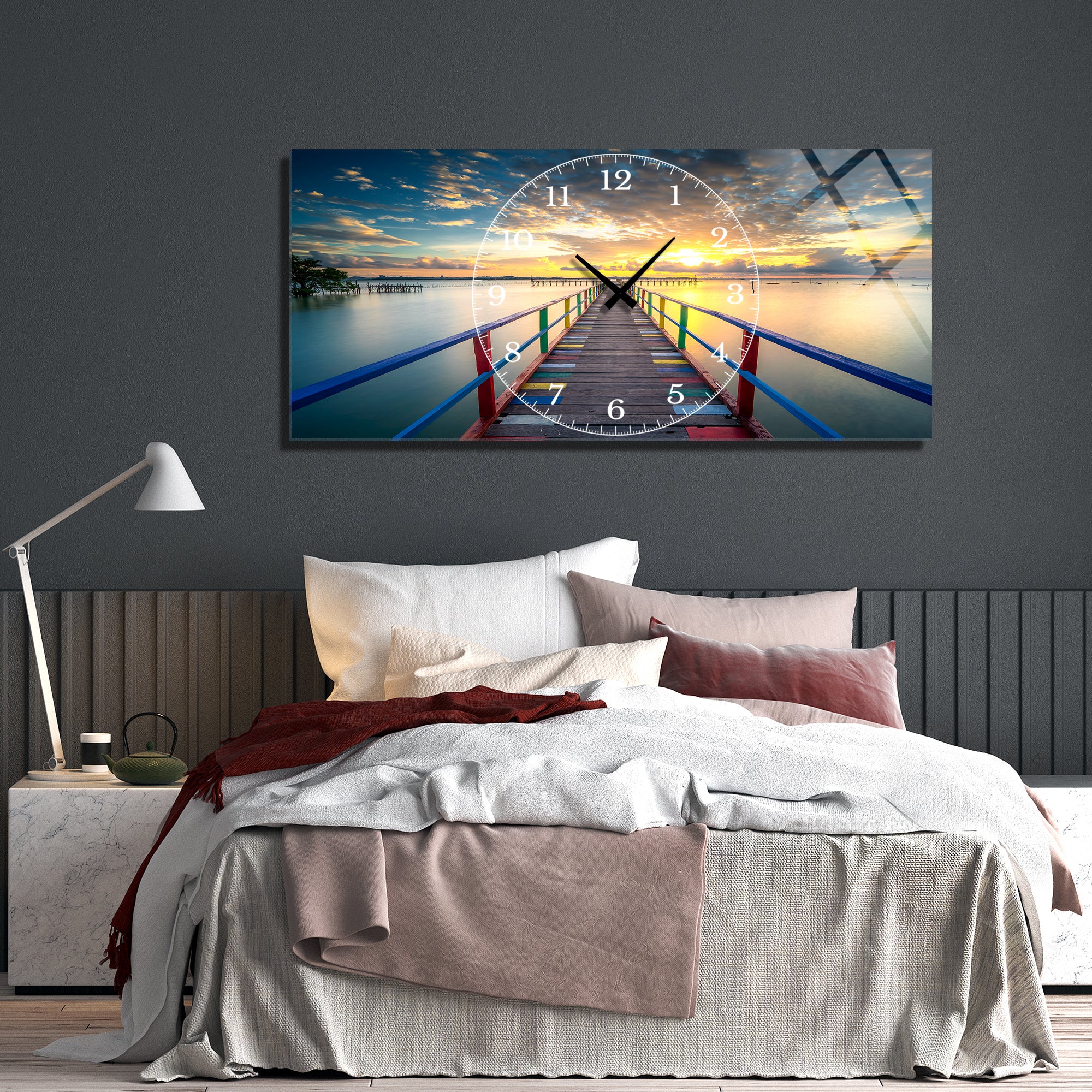 Manzara Temalı Temperli Cam Duvar Saati – Altın Detaylı Modern Tasarım, Büyük Boy Duvar Dekoru (Kopya) (Kopya)