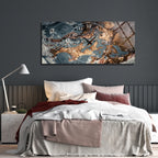 Soyut Temalı Temperli Cam Duvar Saati – Altın Detaylı Modern Tasarım, Büyük Boy Duvar Dekoru