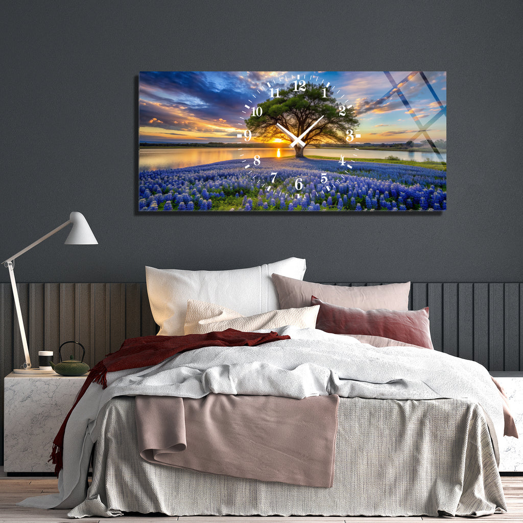 Manzara Temalı Temperli Cam Duvar Saati – Altın Detaylı Modern Tasarım, Büyük Boy Duvar Dekoru (Kopya)