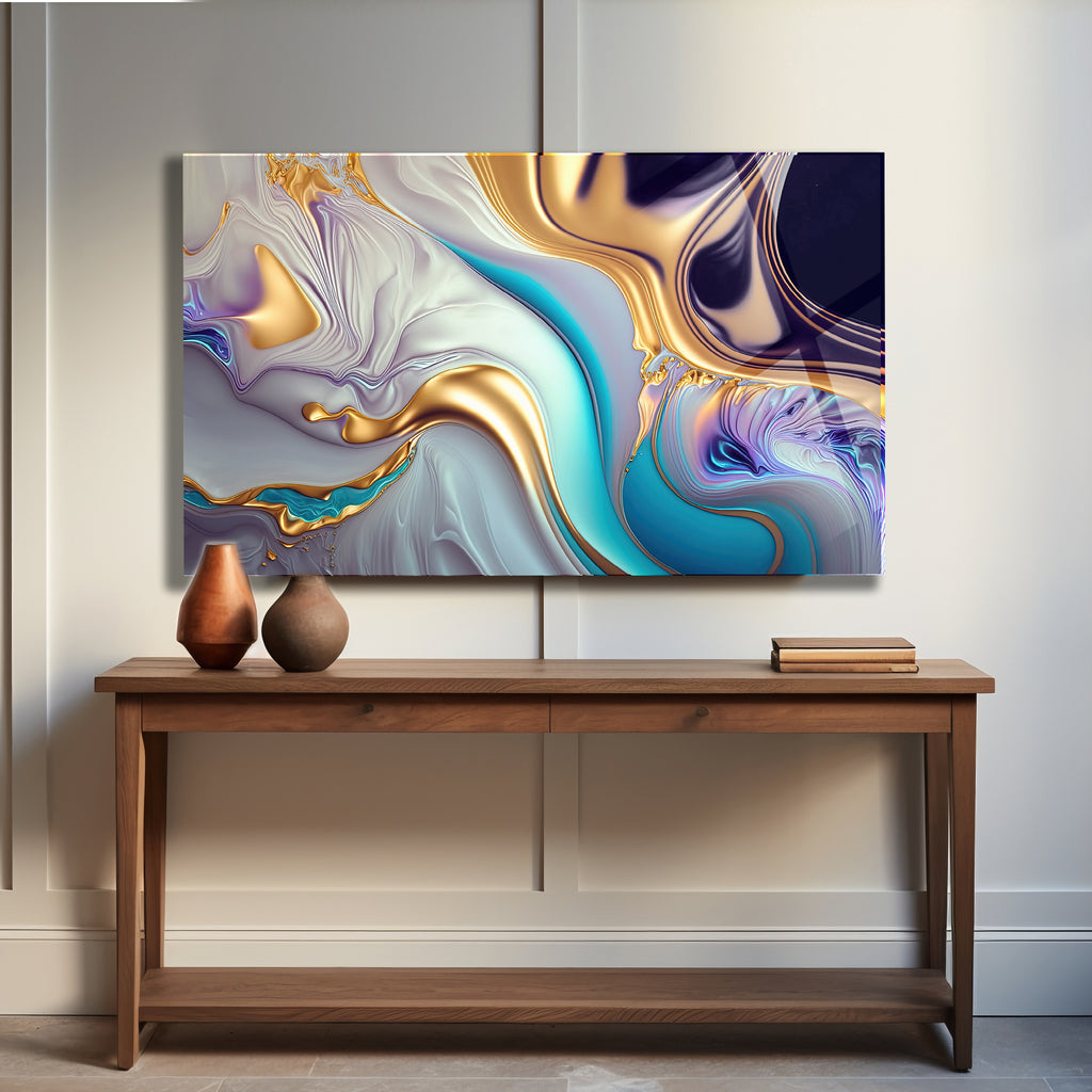 Temperli Cam Duvar Tablosu  Soyut