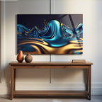 Temperli Cam Duvar Tablosu  Soyut Metalik