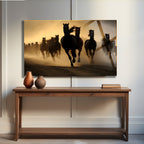 Temperli Cam Duvar Tablosu  Koşan Atlar