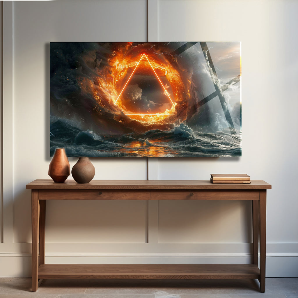 Temperli Cam Duvar Tablosu  Soyut