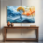 Temperli Cam Duvar Tablosu  Soyut