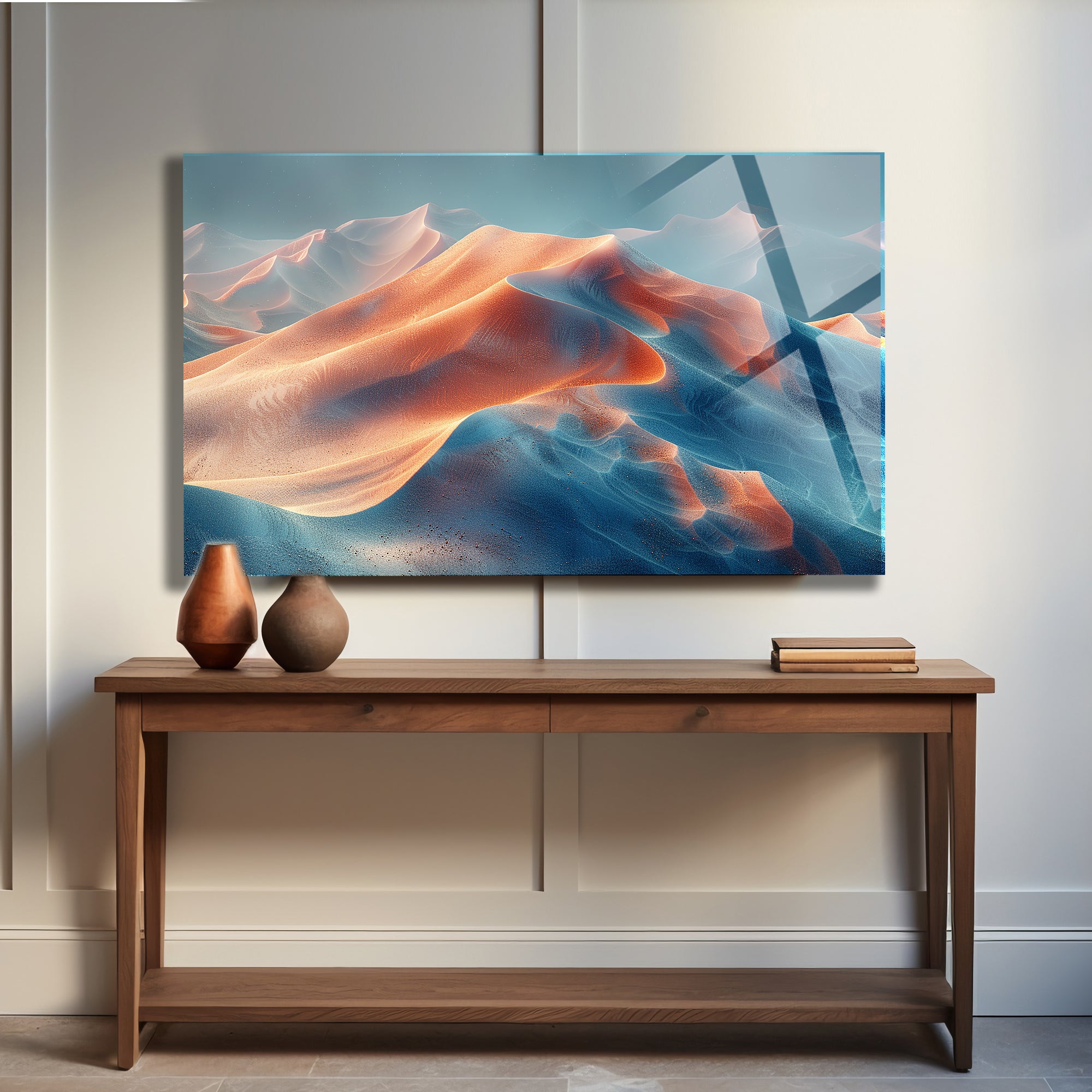 Temperli Cam Duvar Tablosu  Soyut Dağlar