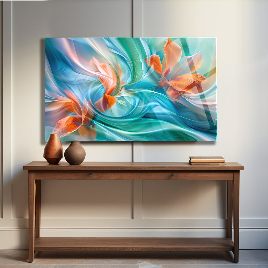 Temperli Cam Duvar Tablosu  Soyut Dağlar (Kopya)