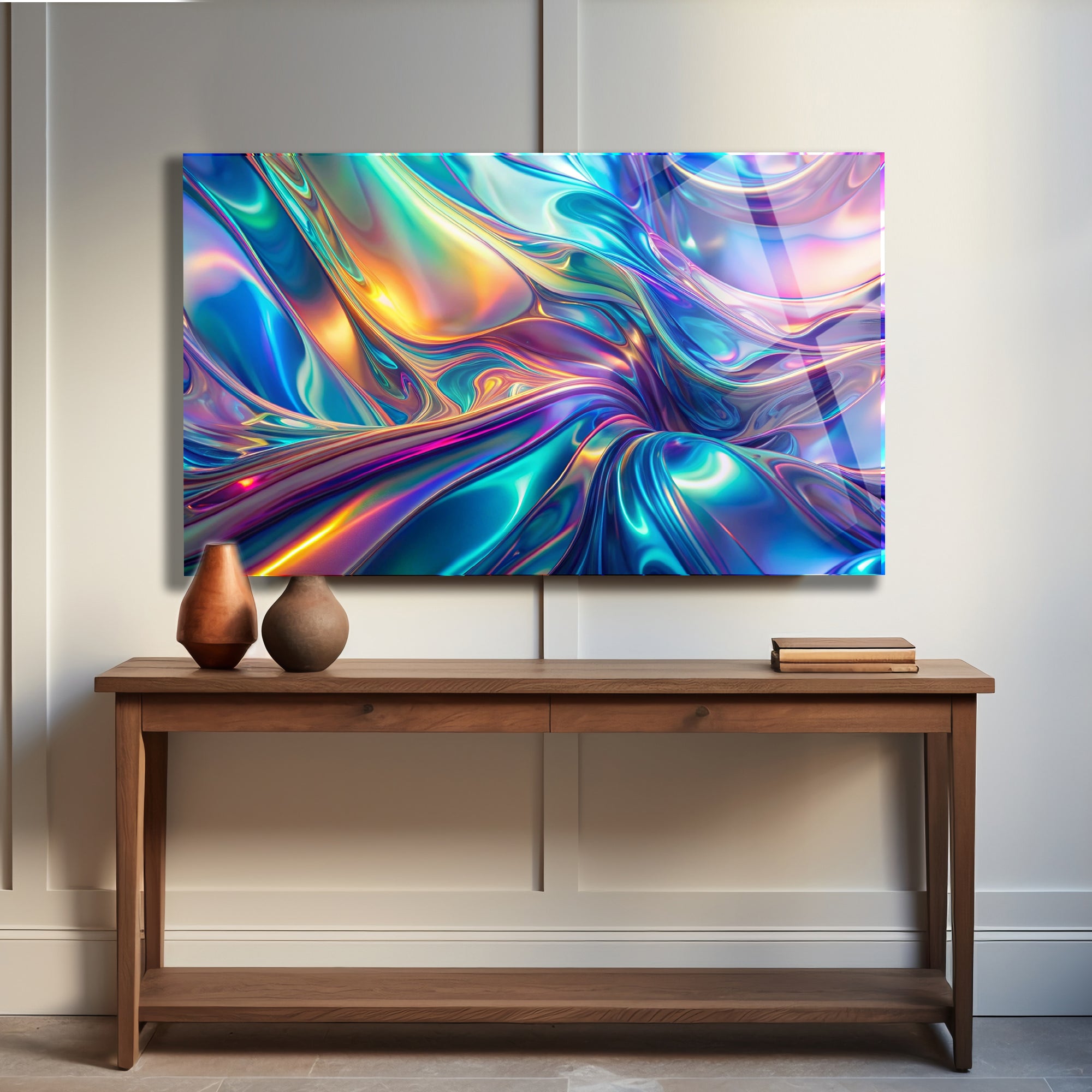 Temperli Cam Duvar Tablosu  Renkli Soyut