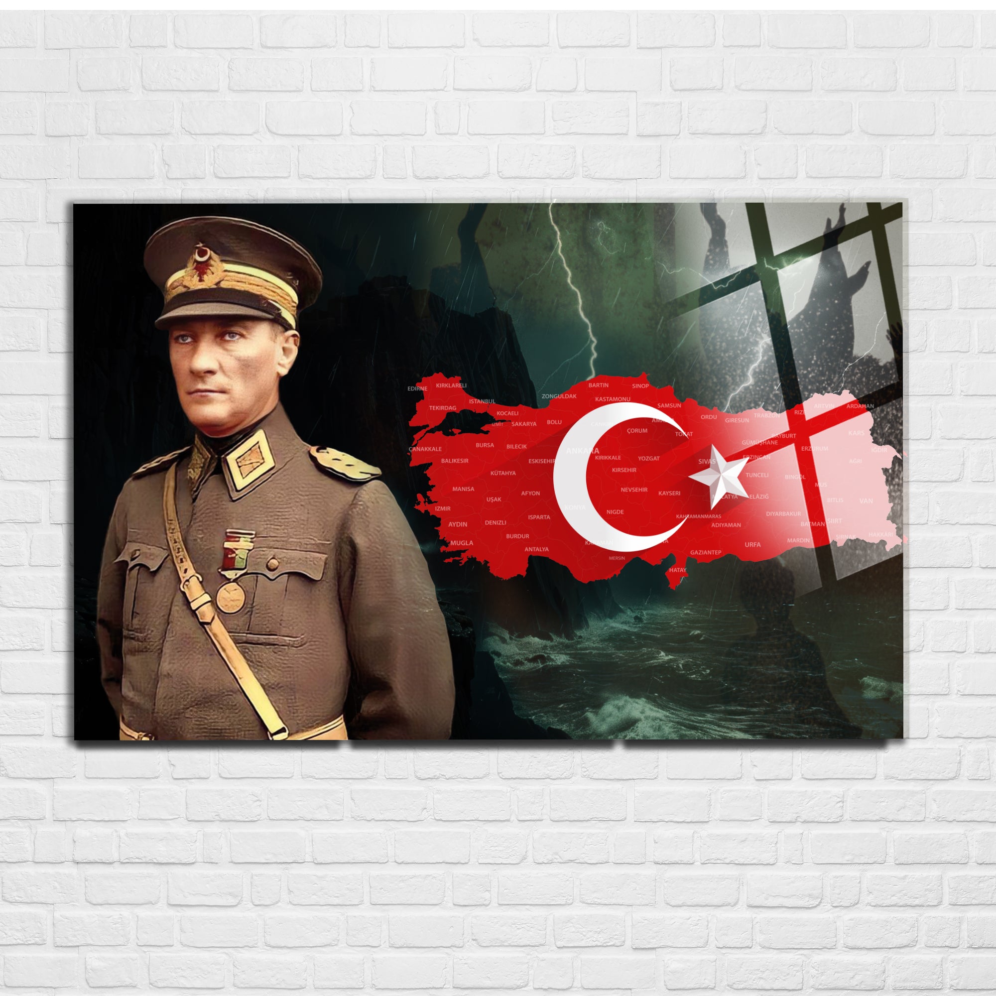 Atatürk Temalı Temperli Cam Duvar Tablosu – Premium UV Baskı, Modern & Şık Dekor