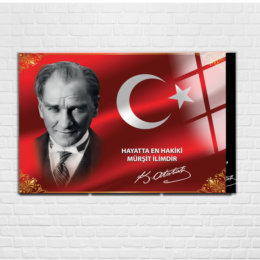 Atatürk Temalı Temperli Cam Duvar Tablosu – Premium UV Baskı, Modern & Şık Dekor
