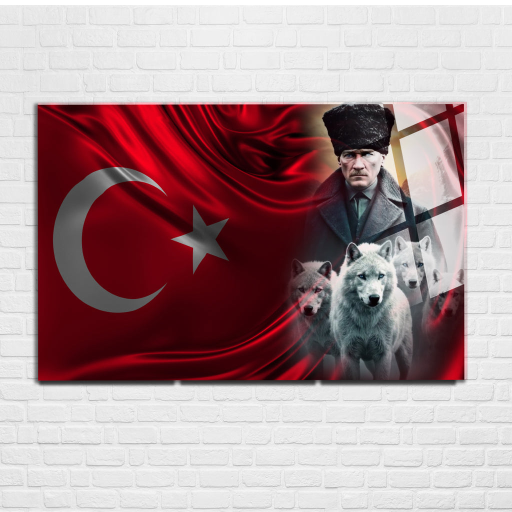 Atatürk Temalı Temperli Cam Duvar Tablosu – Premium UV Baskı, Modern & Şık Dekor