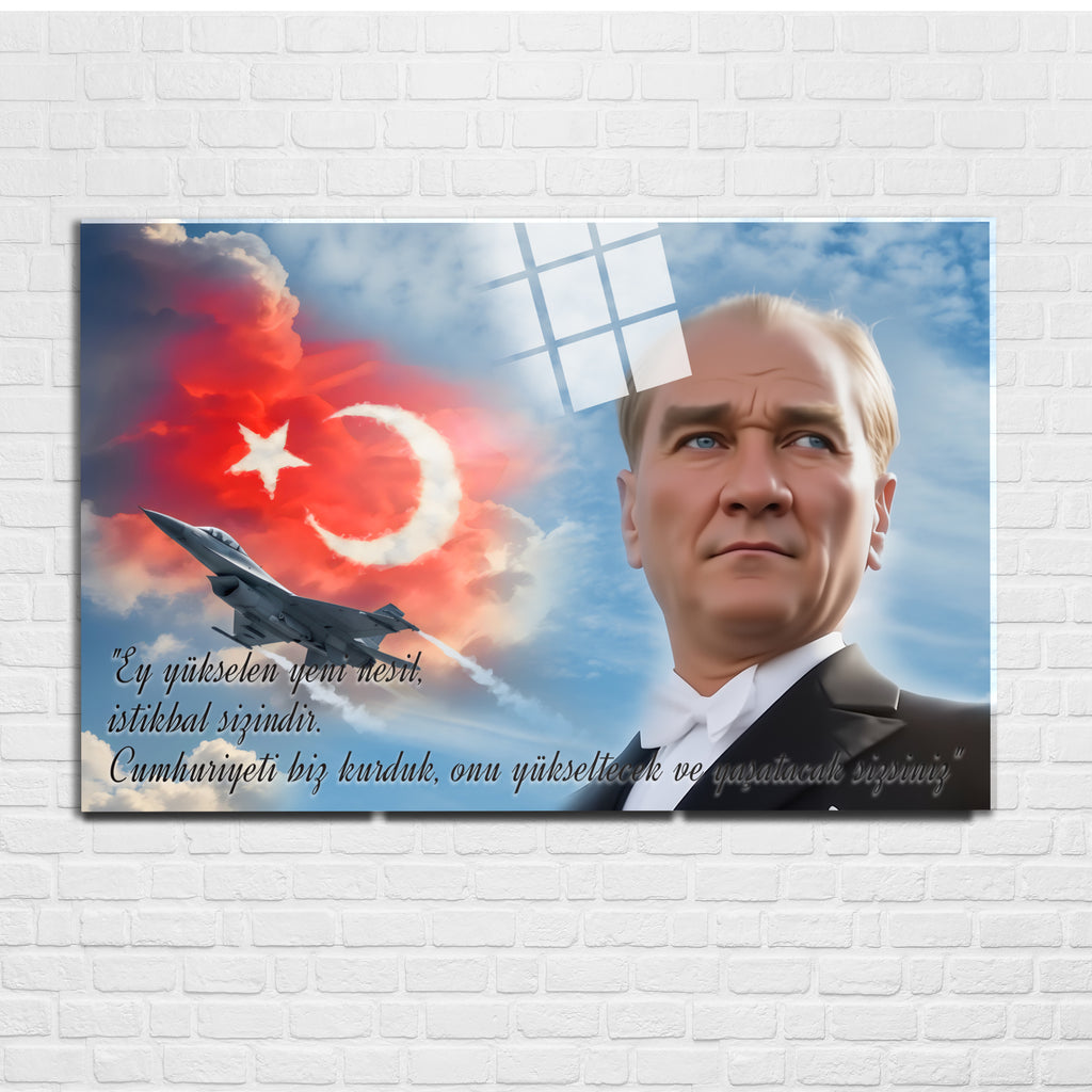 Atatürk Temalı Temperli Cam Duvar Tablosu – Premium UV Baskı, Modern & Şık Dekor