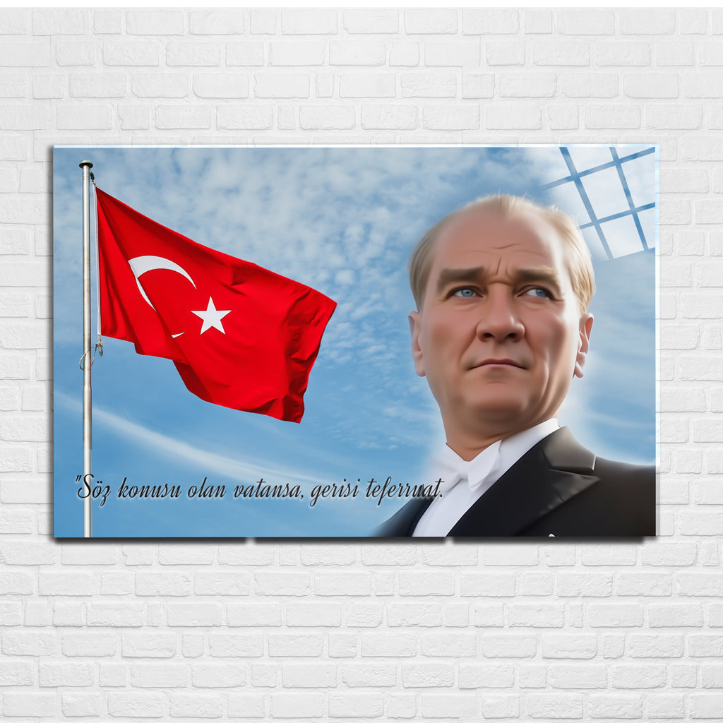 Atatürk Temalı Temperli Cam Duvar Tablosu – Premium UV Baskı, Modern & Şık Dekor