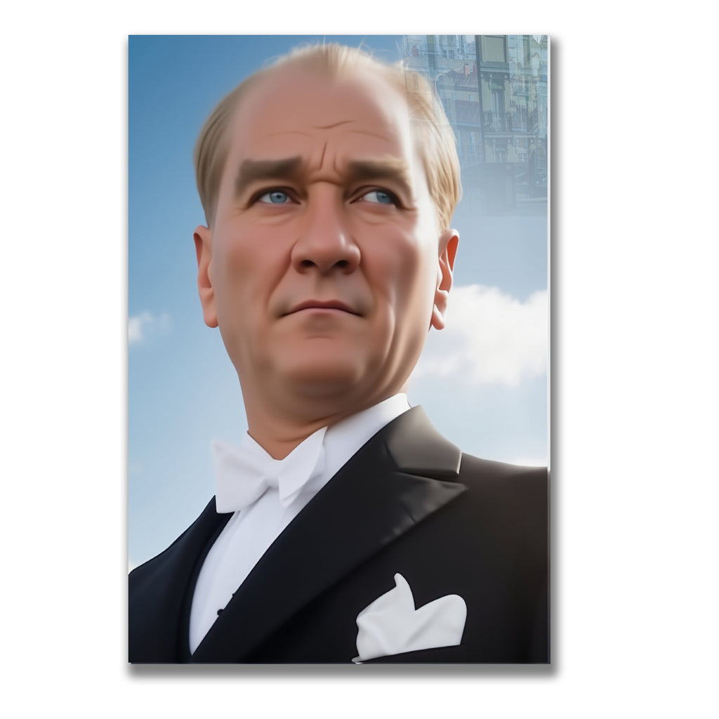 Atatürk Temalı Temperli Cam Duvar Tablosu – Premium UV Baskı, Modern & Şık Dekor