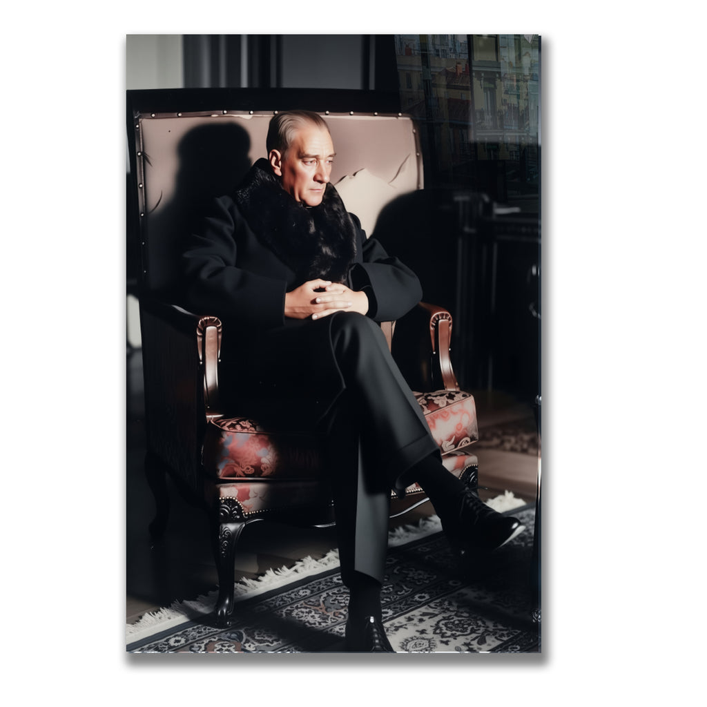 Atatürk Temalı Temperli Cam Duvar Tablosu – Premium UV Baskı, Modern & Şık Dekor