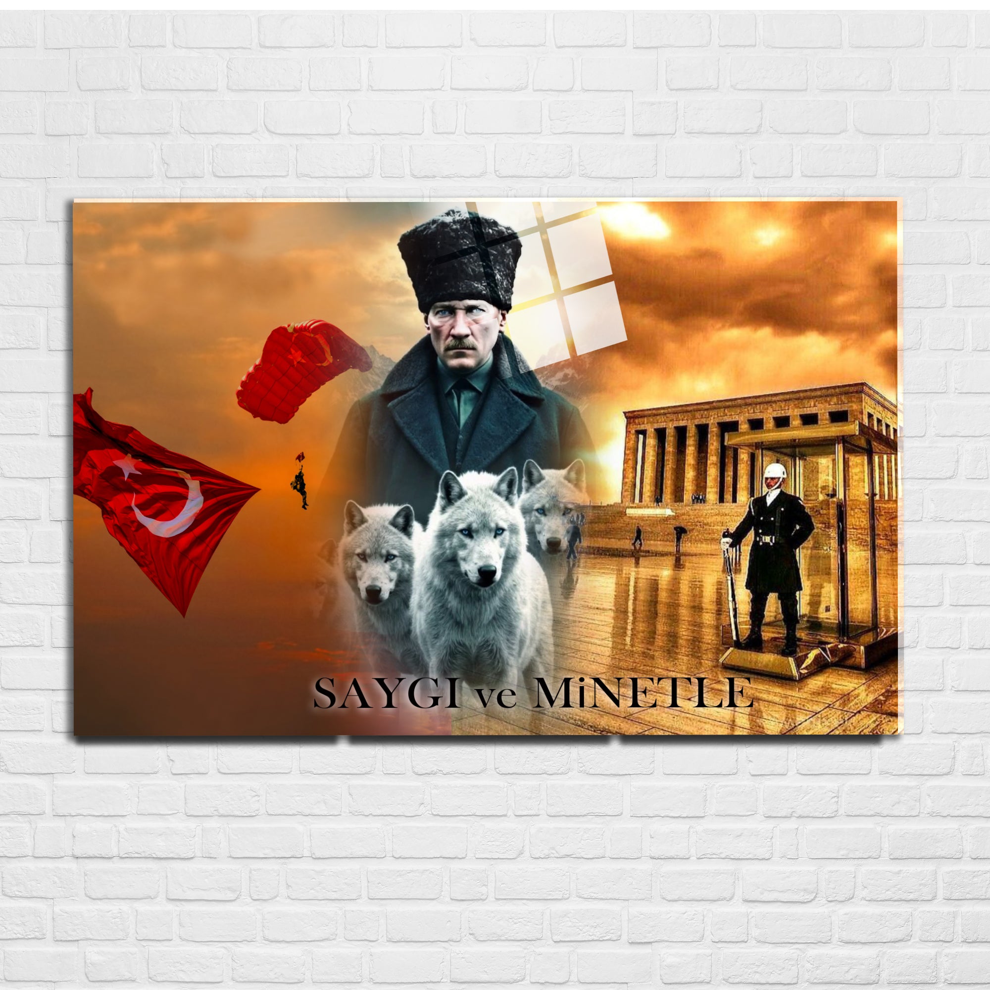 Atatürk Temalı Temperli Cam Duvar Tablosu – Premium UV Baskı, Modern & Şık Dekor