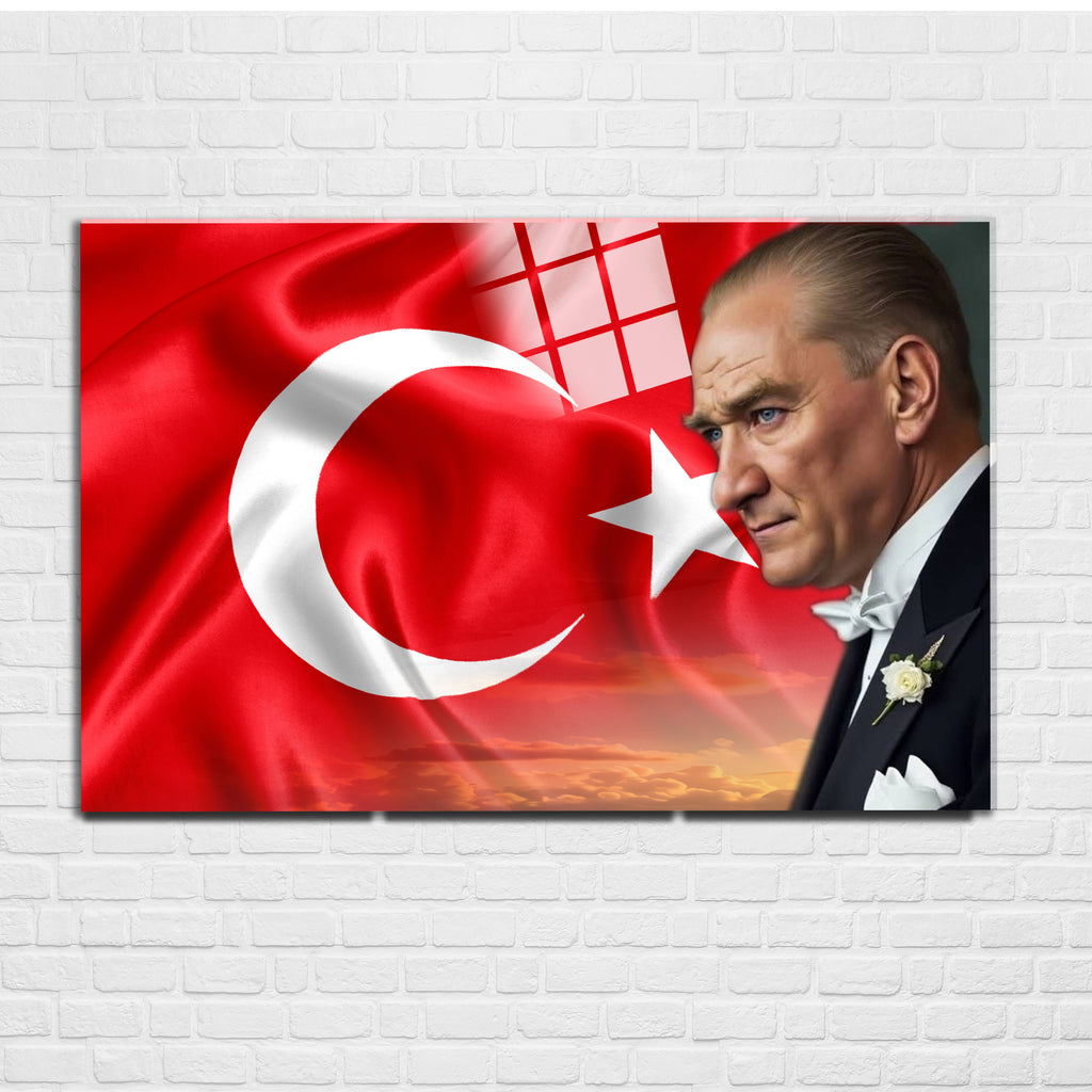 Atatürk Temalı Temperli Cam Duvar Tablosu – Premium UV Baskı, Modern & Şık Dekor