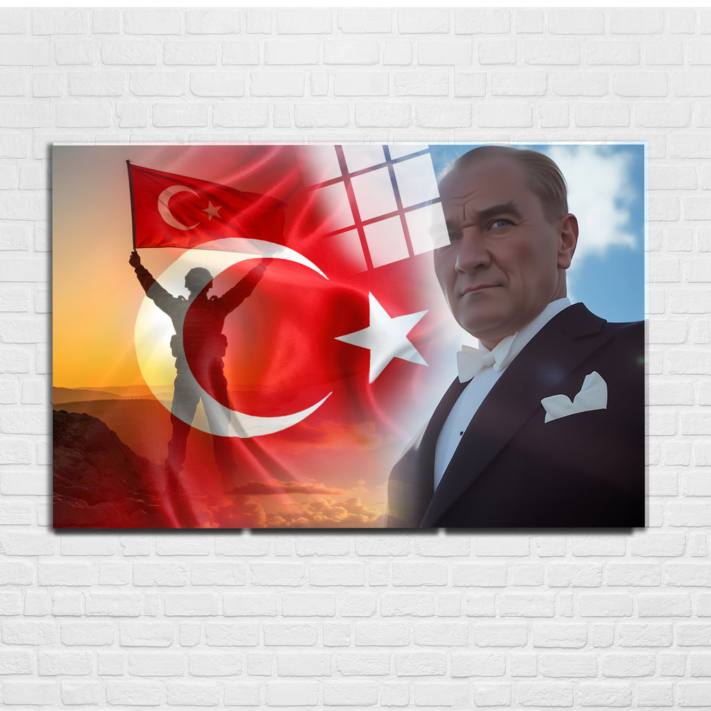Atatürk Temalı Temperli Cam Duvar Tablosu – Premium UV Baskı, Modern & Şık Dekor