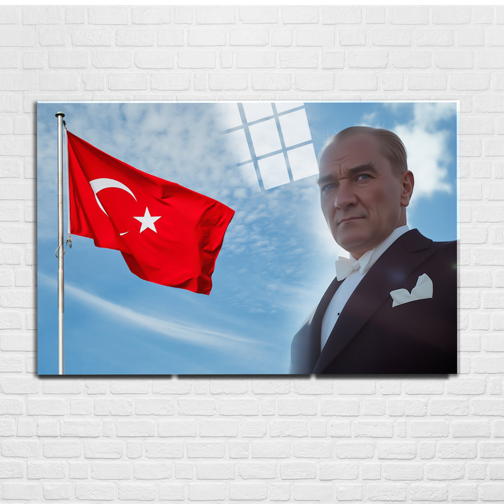 Atatürk Temalı Temperli Cam Duvar Tablosu – Premium UV Baskı, Modern & Şık Dekor