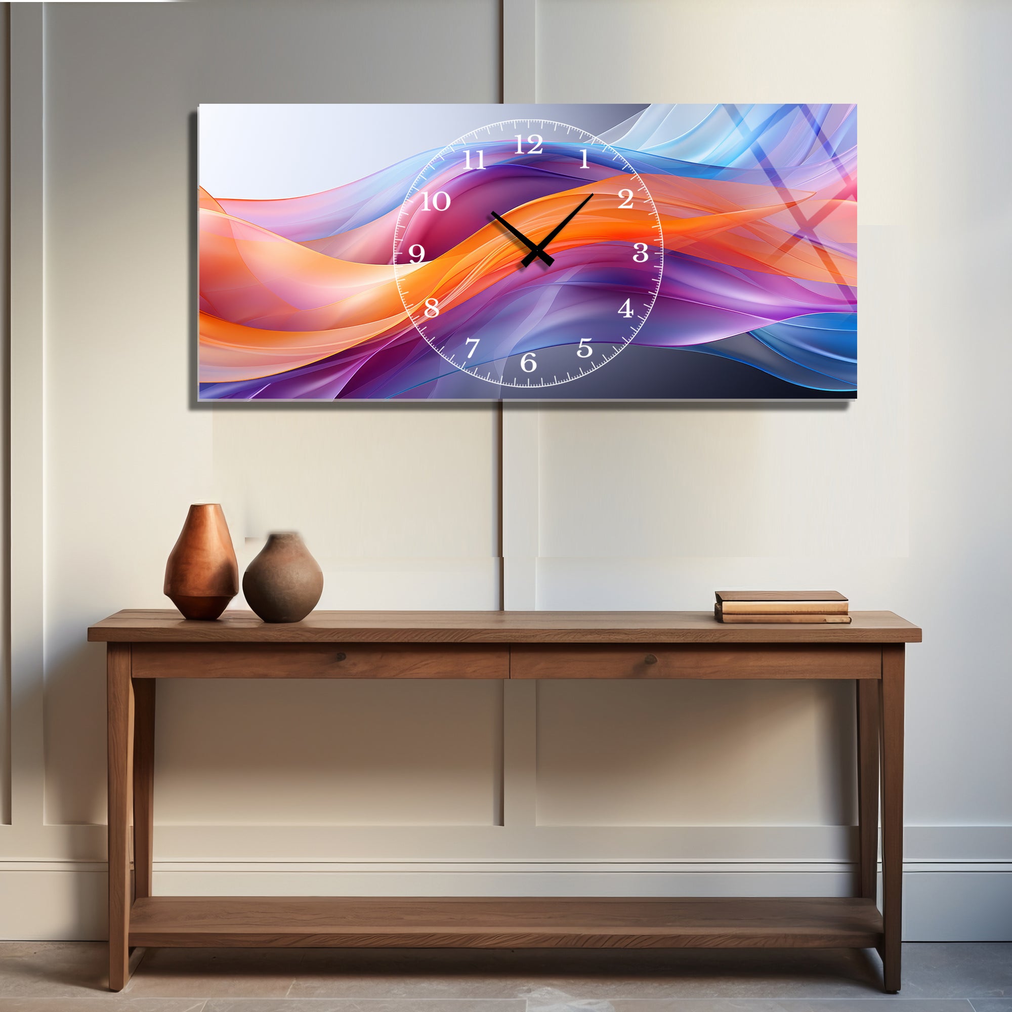 Soyut Temalı Temperli Cam Duvar Saati – Altın Detaylı Modern Tasarım, Büyük Boy Duvar Dekoru