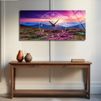 Manzara Temalı Temperli Cam Duvar Saati – Altın Detaylı Modern Tasarım, Büyük Boy Duvar Dekoru