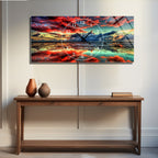 Manzara Temalı Temperli Cam Duvar Saati – Altın Detaylı Modern Tasarım, Büyük Boy Duvar Dekoru