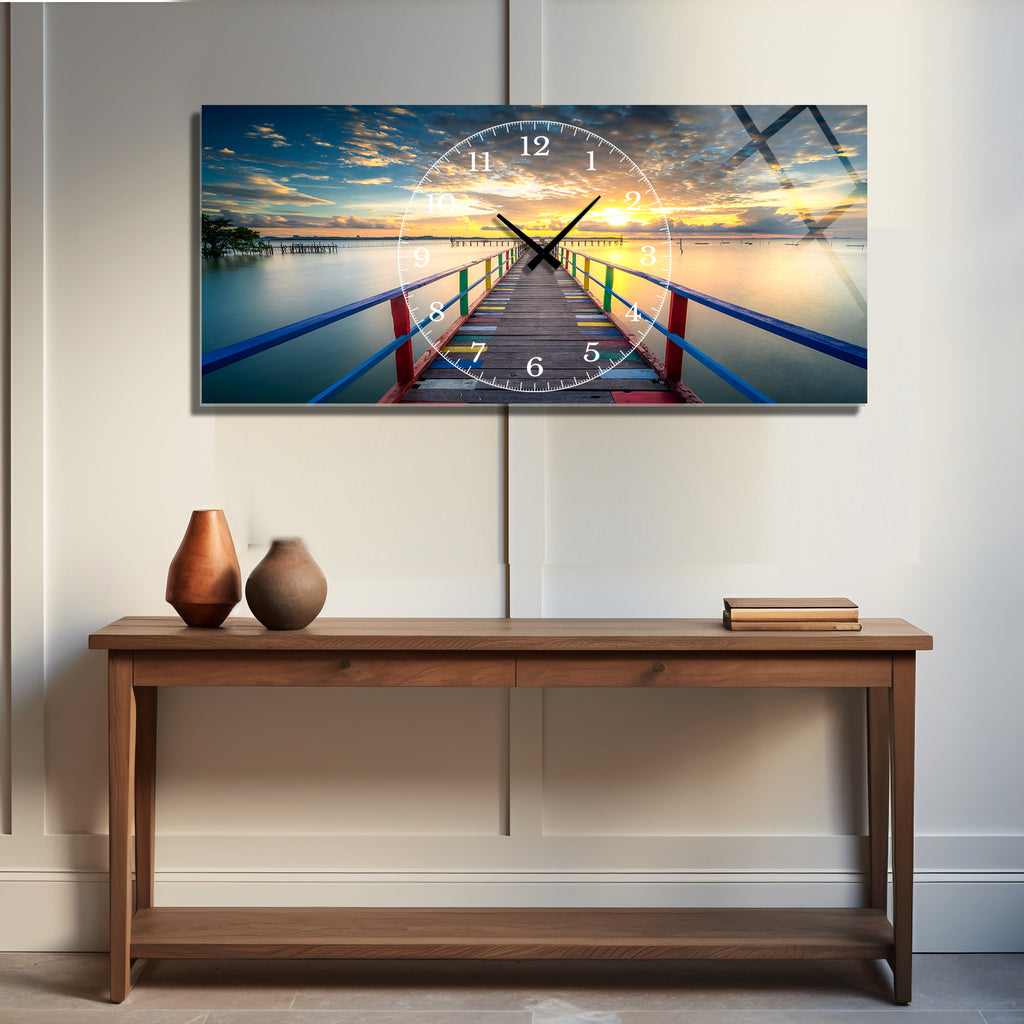 Manzara Temalı Temperli Cam Duvar Saati – Altın Detaylı Modern Tasarım, Büyük Boy Duvar Dekoru (Kopya) (Kopya)