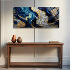 Soyut Temalı Temperli Cam Duvar Saati – Altın Detaylı Modern Tasarım, Büyük Boy Duvar Dekoru (Kopya)