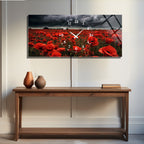 Manzara Temalı Temperli Cam Duvar Saati – Altın Detaylı Modern Tasarım, Büyük Boy Duvar Dekoru