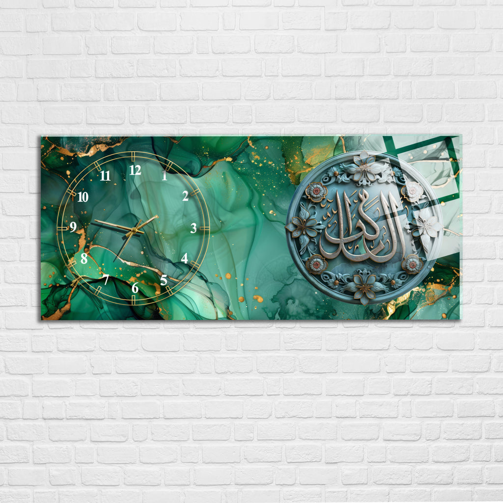 Temperli Cam Duvar Saati – El Vekîl Yazılı İslami Hat Tasarımı