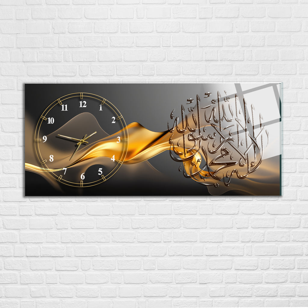 Temperli Cam Duvar Saati – La İlahe İllallah Muhammedün Resulullah Yazılı