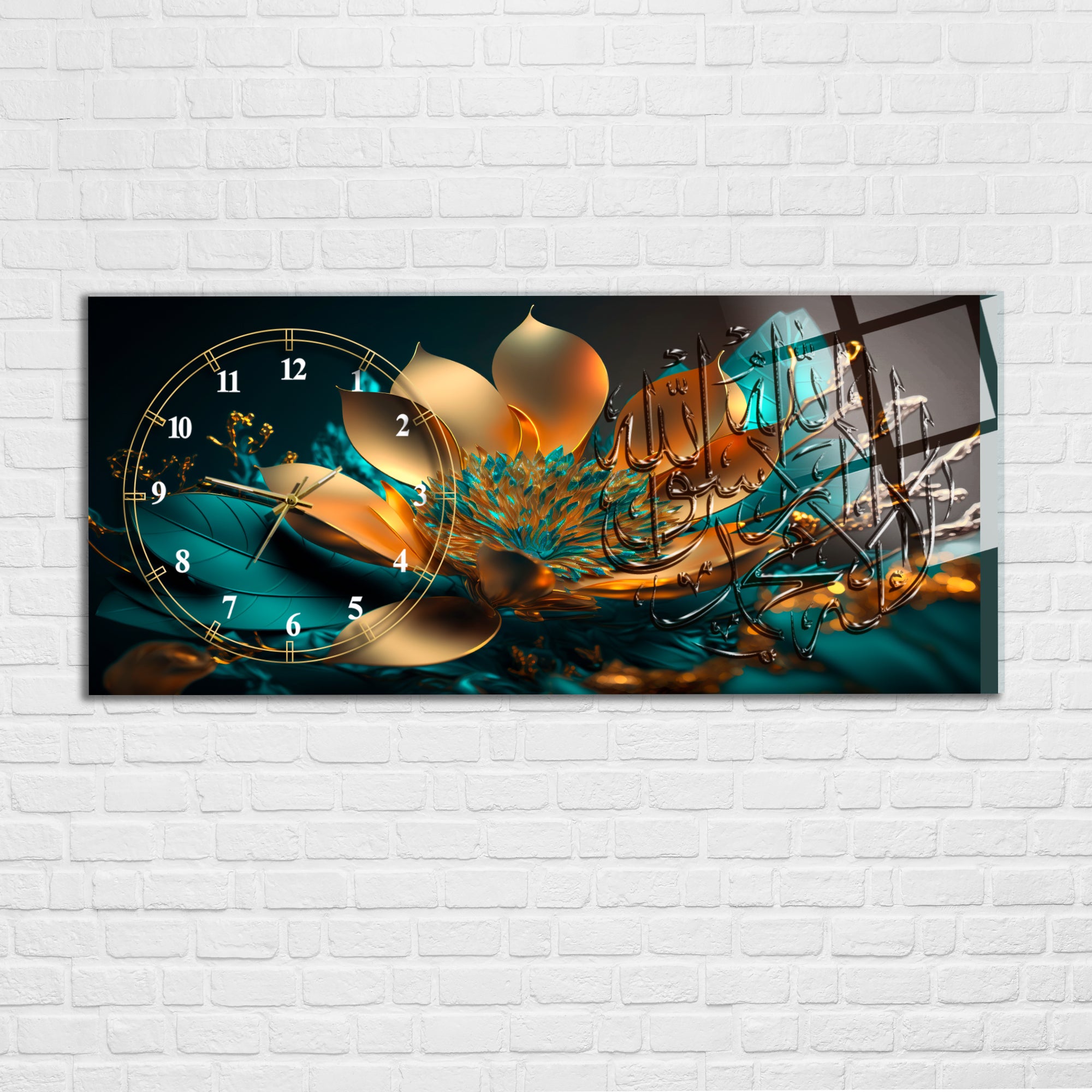 Temperli Cam Duvar Saati – La İlahe İllallah Muhammedün Resulullah Yazılı