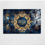 Vestaînû Bissabri Vessalâh Temperli Cam Tablo | Lüks Mavi Altın Sabır ve Namaz Ayeti