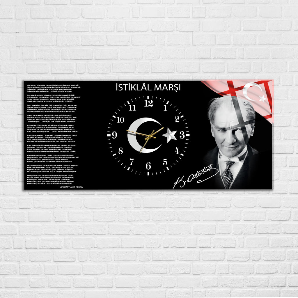 Temperli Cam Saat –Atatürk Portresi  Tasarım, Premium UV Baskı Duvar Saatİ
