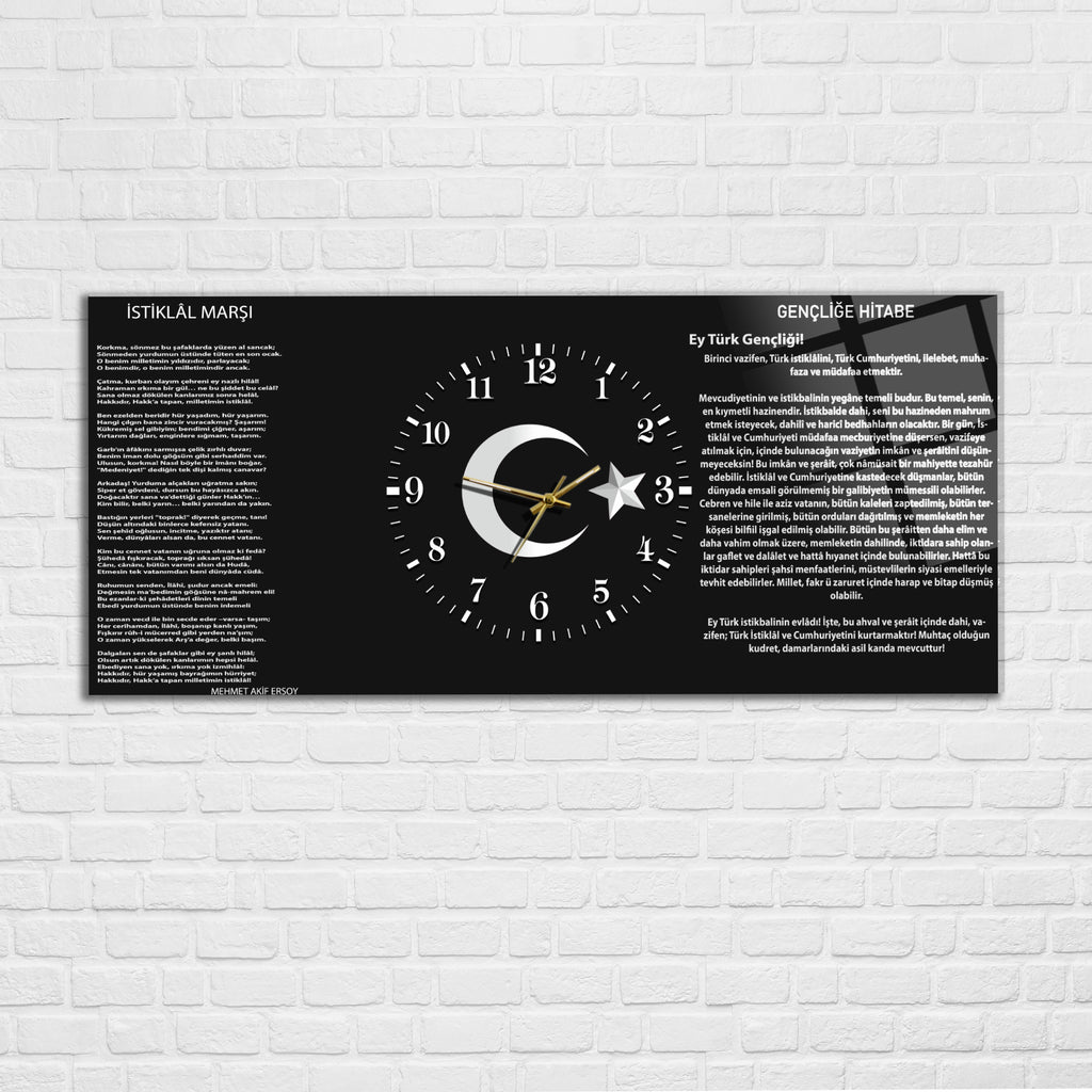 Temperli Cam Saat –Atatürk Portresi  Tasarım, Premium UV Baskı Duvar Saatİ