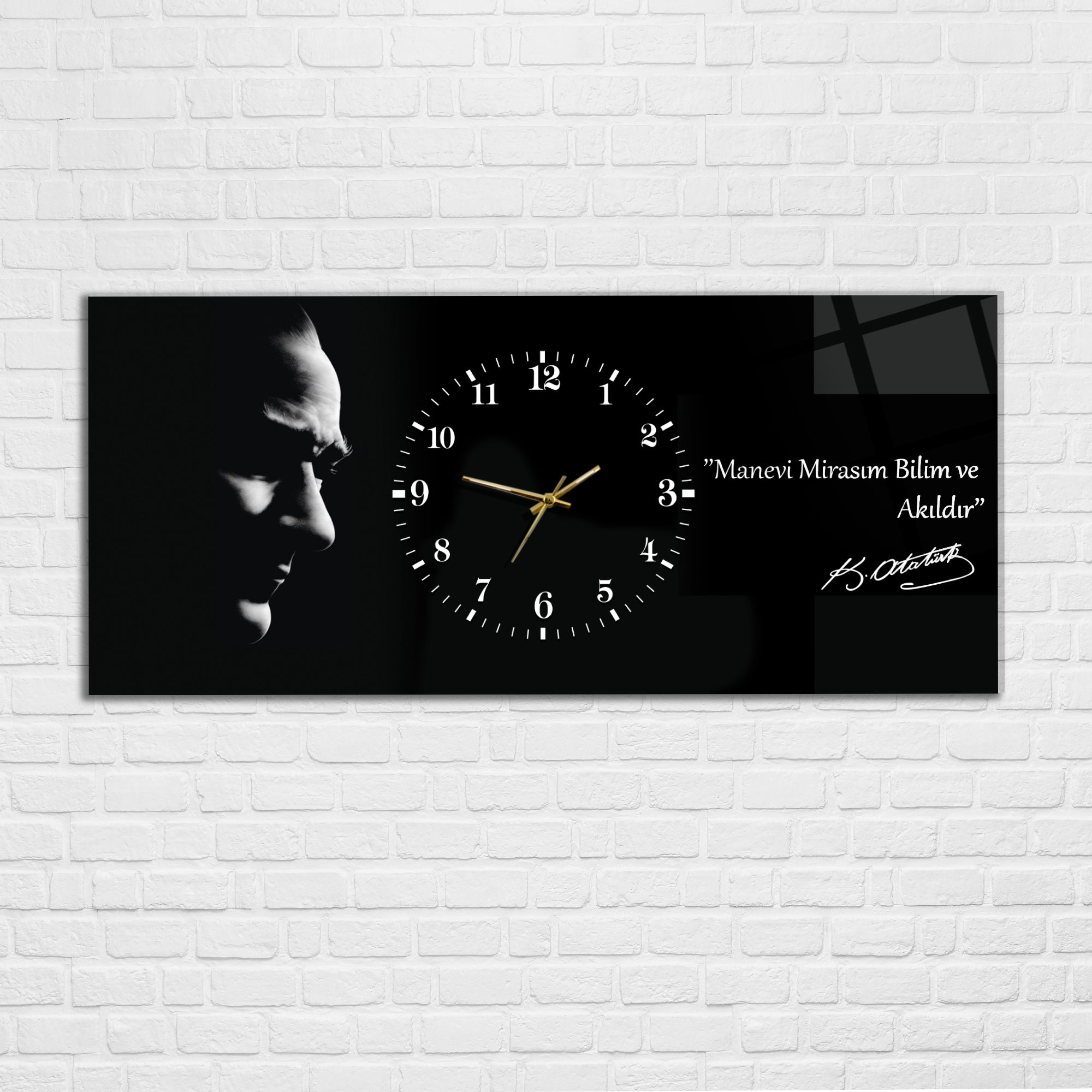 Temperli Cam Saat –Atatürk Portresi  Tasarım, Premium UV Baskı Duvar Saati